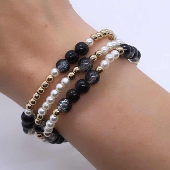 Wool + Pepper Co. Black Glass Bracelet Stack (3) - Picture 1 of 5
